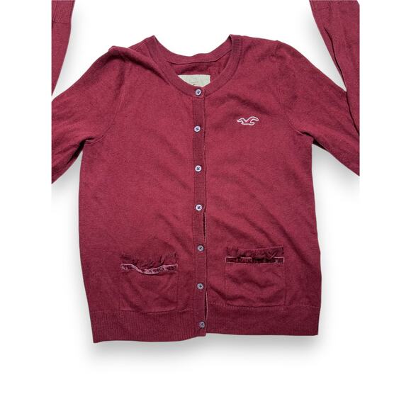 Y2K Hollister Burgundy Button-Up Cardigan With Pockets Size Medium - Picture 3 of 12